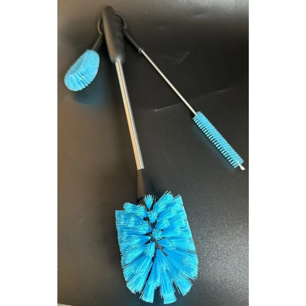 3-in-1 Water Bottle Cleaning Brush Set Stainless Steel Straw Cleaner Blue